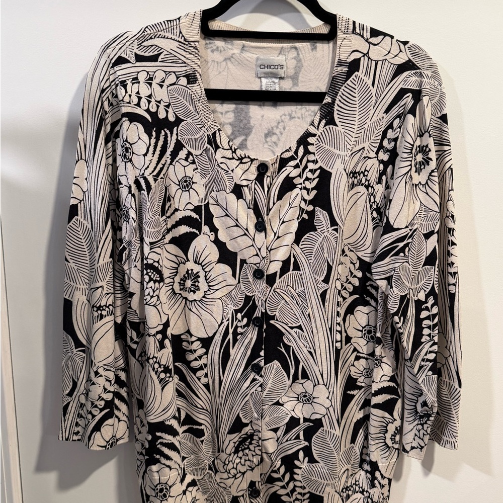 Chico's Monochrome Floral Blouse
